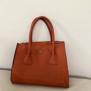 Prada Orange Leather Tote Bag